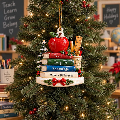 Teacher Appreciation Christmas Ornament – Rustic School-Themed Tree Decor