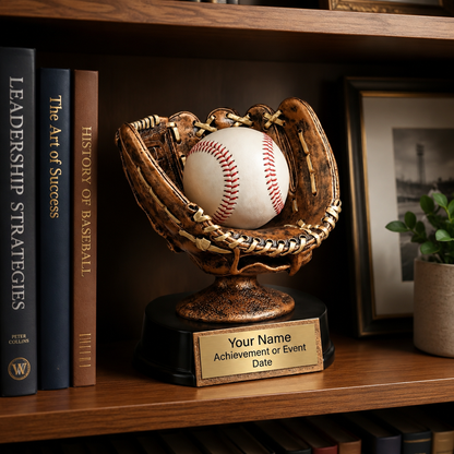 ⚾Personalized Baseball Glove Trophy – Custom Name Plate Award (Ball Not Included)