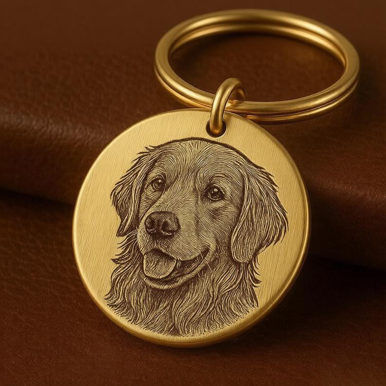 🔑Personalized Pet Photo Keychain – Custom Pet Portrait Engraved in Solid Brass