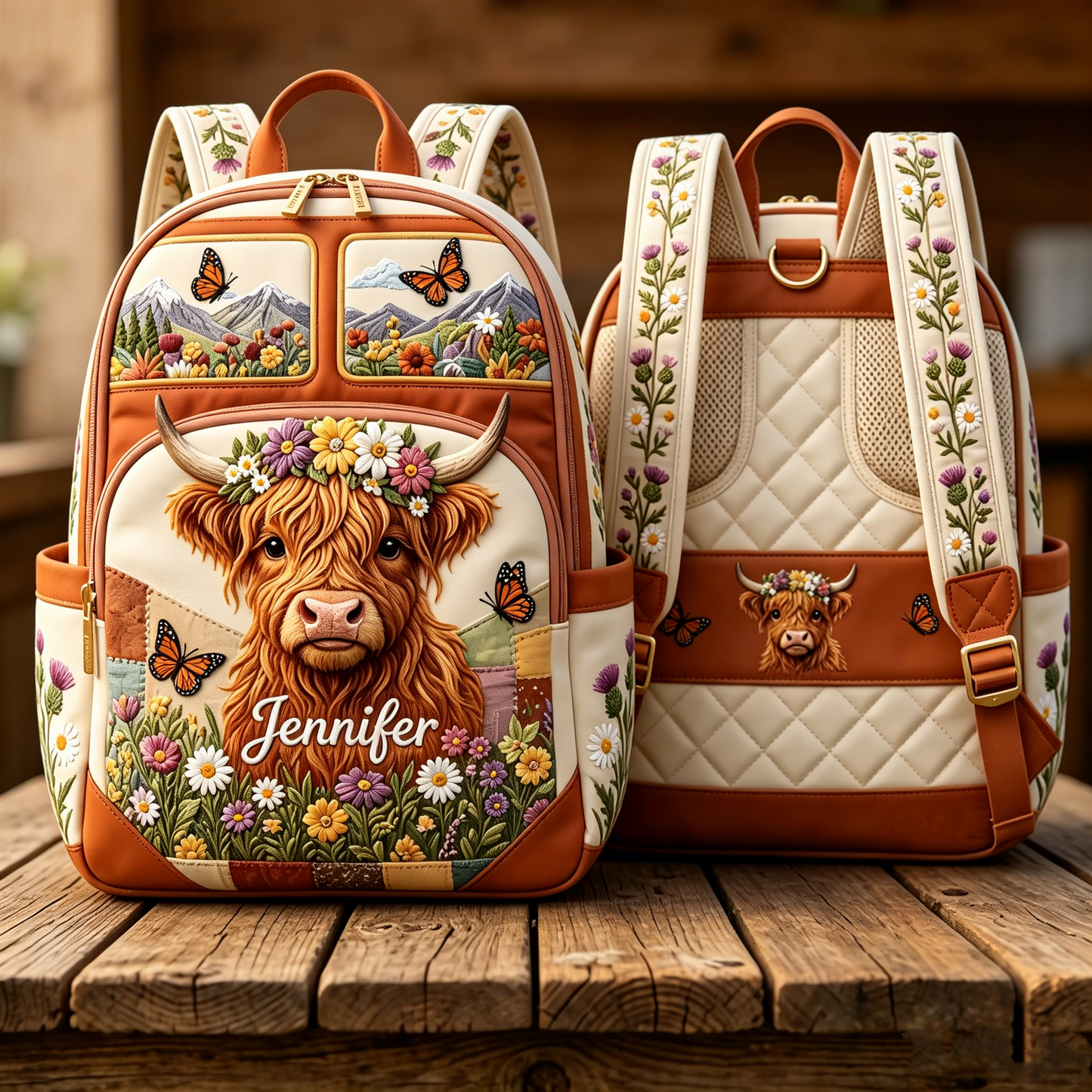 🔥 Limited-time 50% off Graduation Season Sale 🎁 🎒 Personalized Highland Cow & Wildflower Backpack