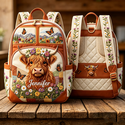 🔥 Limited-time 50% off Graduation Season Sale 🎁 🎒 Personalized Highland Cow & Wildflower Backpack