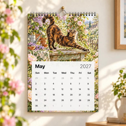 A Year of Cottage Cats 2027 Wall Calendar – Cottage Garden Cat Art, Spiral Bound Monthly Planner for Home &amp; Office