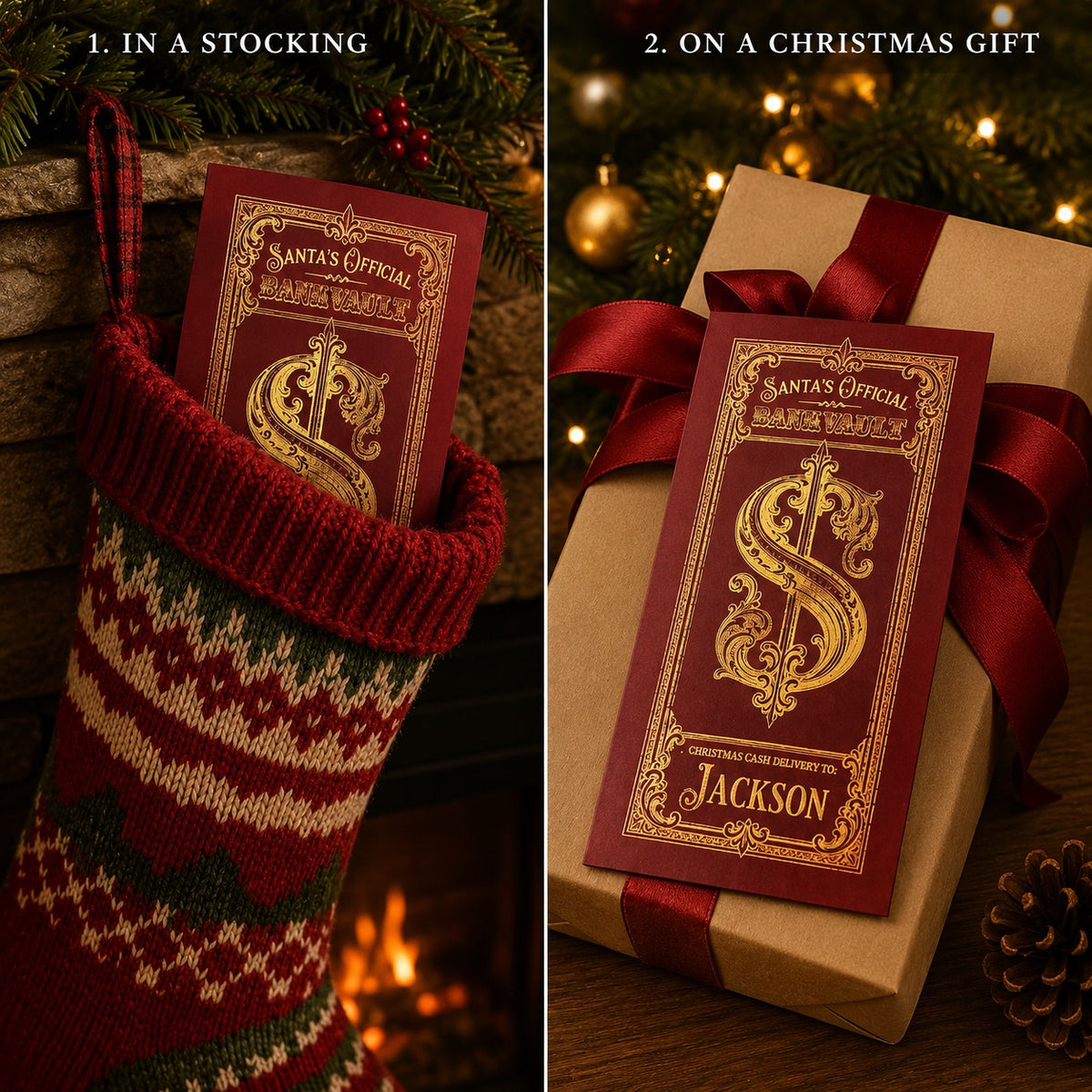Personalized Santa Christmas Cash Holder - Custom Name Xmas Money Envelope
