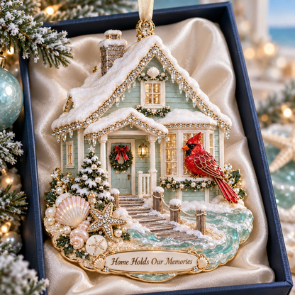 Coastal Cardinal Christmas Memorial Ornament Set