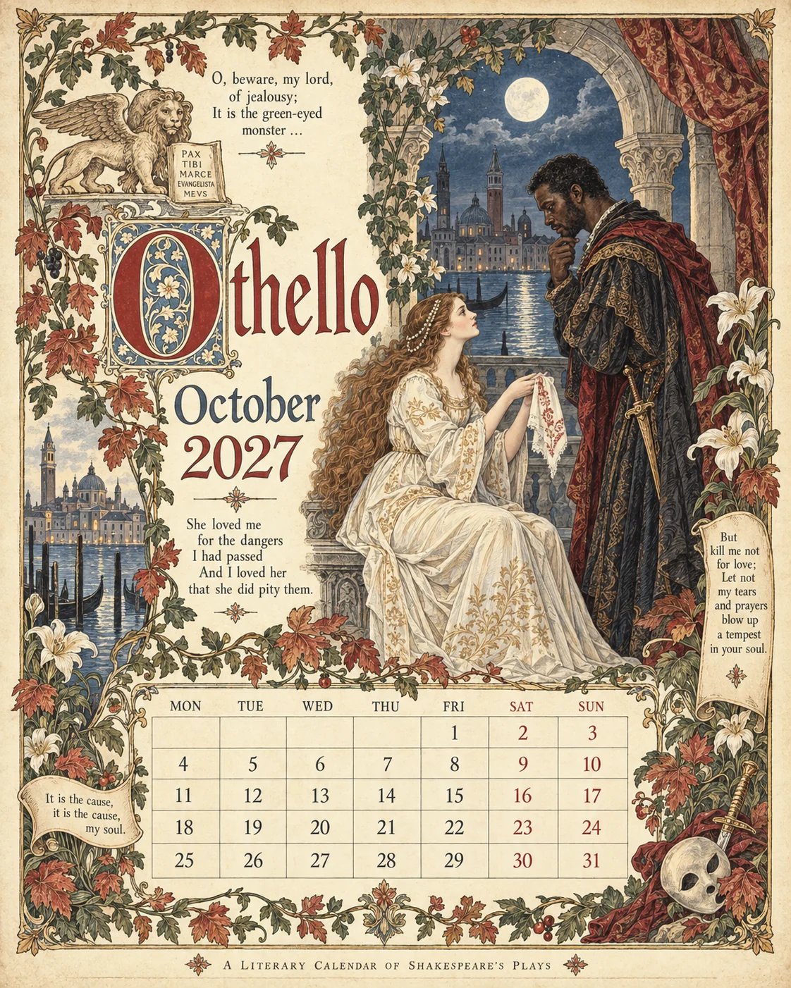 2027 Shakespearean Literary Wall Calendar –Vintage Medieval Art, 12 Months of Iconic Plays
