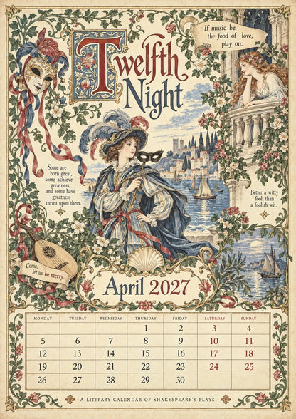 2027 Shakespearean Literary Wall Calendar –Vintage Medieval Art, 12 Months of Iconic Plays