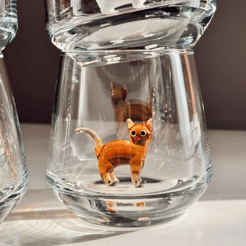 🐱 3D Inner Cat Glass Cup – Handmade Stemless Tumbler