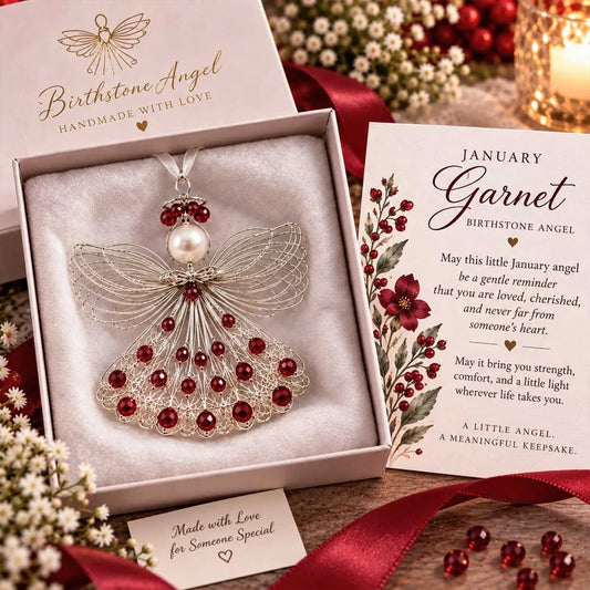 🕊️ Birthstone Angel Ornament – Handmade Keepsake with Meaningful Card
