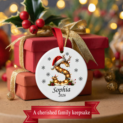 ✨💖 Christmas String Lights Personalized Initial Ornament 2026