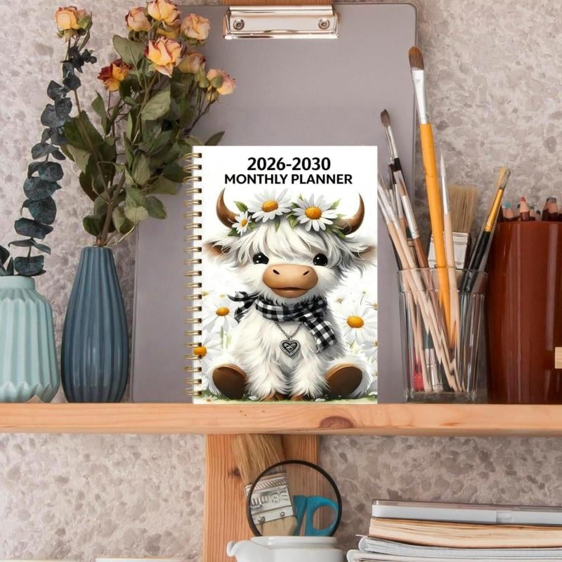 2026–2030 Monthly Planner – Cute Highland Cow Spiral Bound Calendar