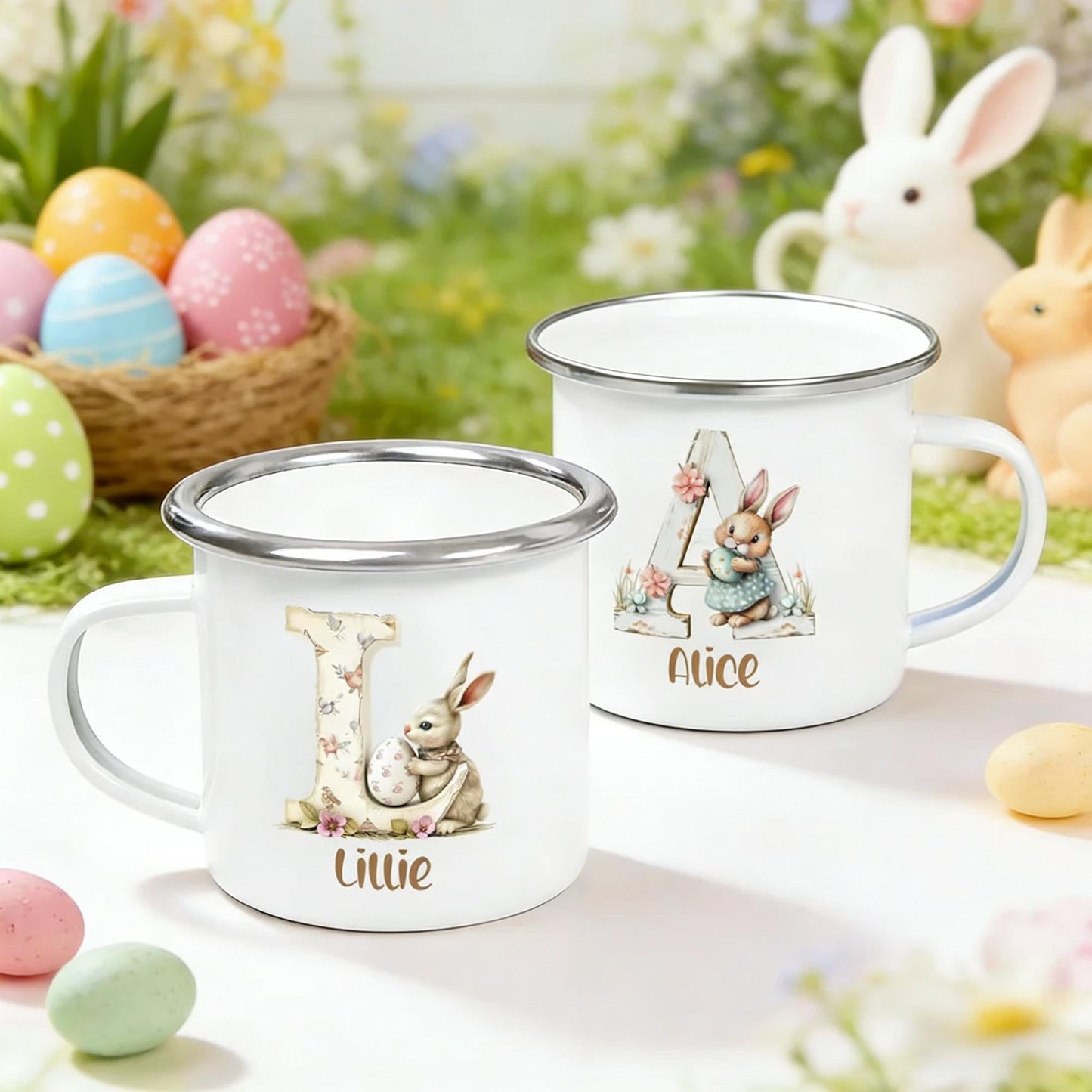 Personalized Bunny Initial Mug – Easter Edition，Easter Party Gift for Kids