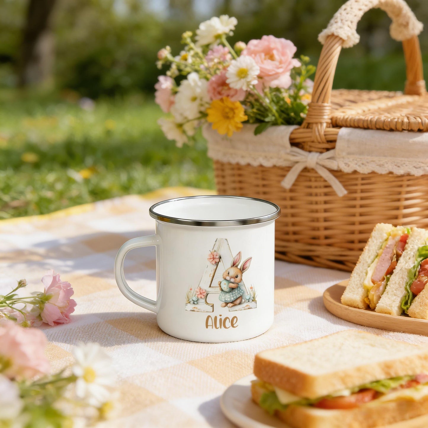 Personalized Bunny Initial Mug – Easter Edition，Easter Party Gift for Kids