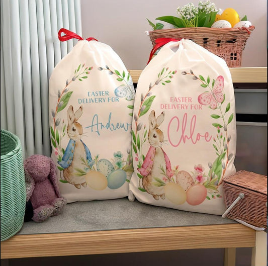 Custom Easter Bag, Personalized Easter Sack, Easter Bunny Name Bag, Easter Bunny Bag, Easter Egg Hunts, Kids Easter Basket, Kids Birthday/Easter Gift