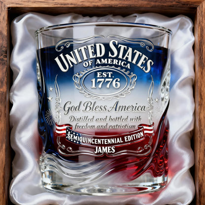 Personalized American Semiquincentennial Whiskey Glass – A Patriotic Tribute to Freedom