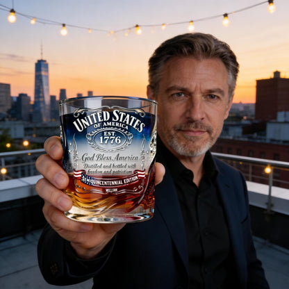 Personalized American Semiquincentennial Whiskey Glass – A Patriotic Tribute to Freedom