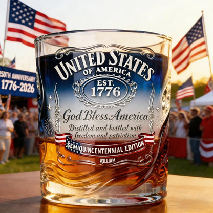 Personalized American Semiquincentennial Whiskey Glass – A Patriotic Tribute to Freedom