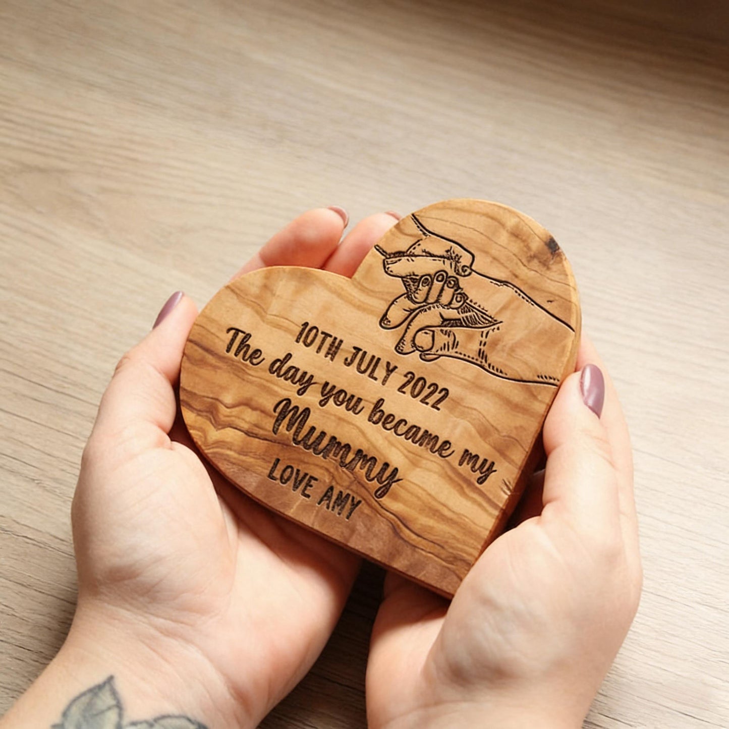 Personalised Day You Became My Mummy Wood Heart For Mother's Day