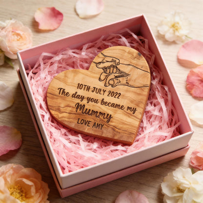 Personalised Day You Became My Mummy Wood Heart For Mother's Day