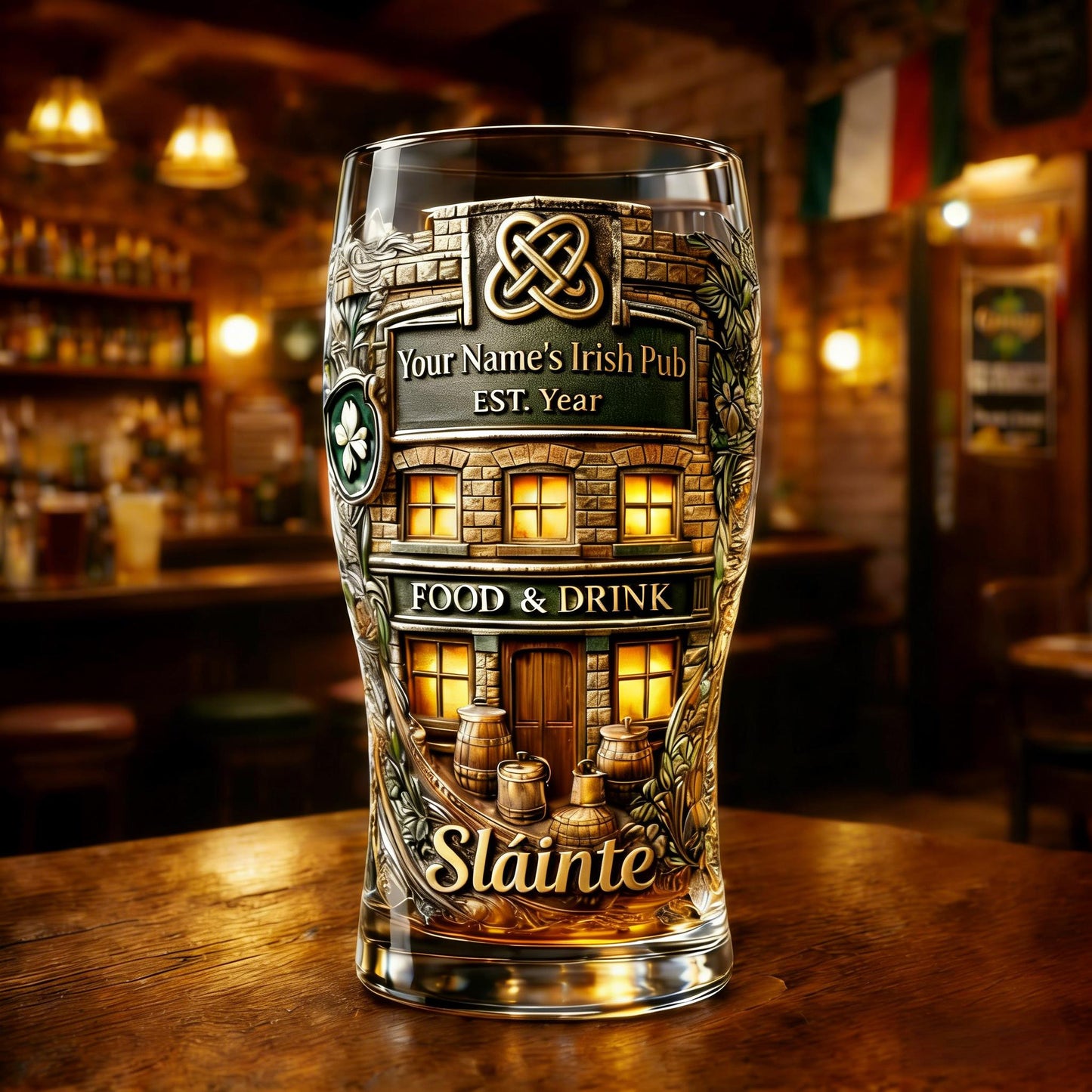 ☘🍻Personalized Irish Pub Timeless Heritage Collector Glass