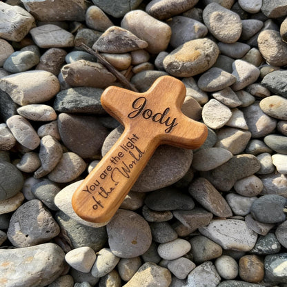 Custom Engraved Wood Cross, Personalized Pocket Cross Christian Gift for Her Him, Religious Birthday Gift, Baptism Baby Christening Present, Wooden Cross Confirmation Gift for Kids