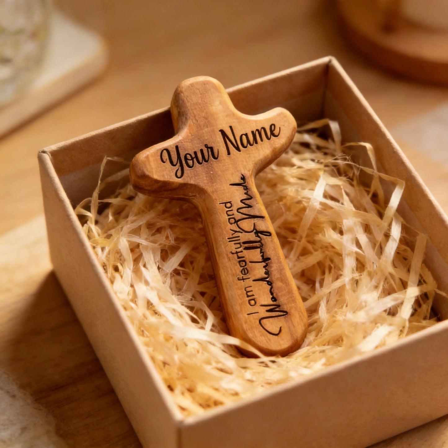 Custom Engraved Wood Cross, Personalized Pocket Cross Christian Gift for Her Him, Religious Birthday Gift, Baptism Baby Christening Present, Wooden Cross Confirmation Gift for Kids