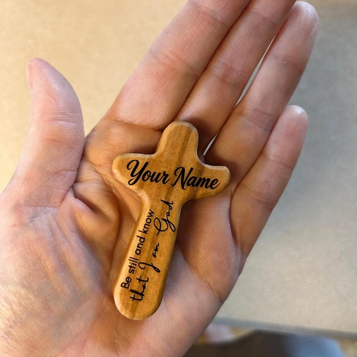 Custom Engraved Wood Cross, Personalized Pocket Cross Christian Gift for Her Him, Religious Birthday Gift, Baptism Baby Christening Present, Wooden Cross Confirmation Gift for Kids
