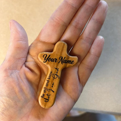 Custom Engraved Wood Cross, Personalized Pocket Cross Christian Gift for Her Him, Religious Birthday Gift, Baptism Baby Christening Present, Wooden Cross Confirmation Gift for Kids