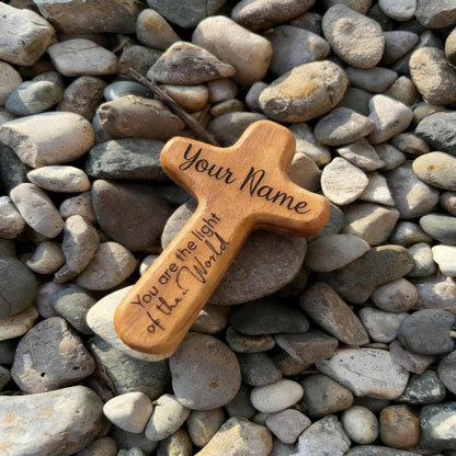 Custom Engraved Wood Cross, Personalized Pocket Cross Christian Gift for Her Him, Religious Birthday Gift, Baptism Baby Christening Present, Wooden Cross Confirmation Gift for Kids
