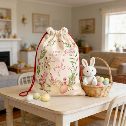 Custom Easter Bag, Personalized Easter Sack, Easter Bunny Name Bag, Easter Bunny Bag, Easter Egg Hunts, Kids Easter Basket, Kids Birthday/Easter Gift