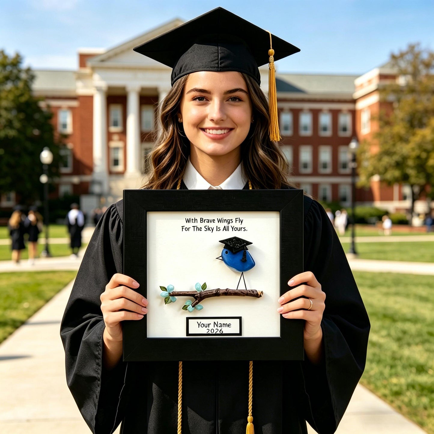 Personalized Sea Glass Graduation Bird Framed Art