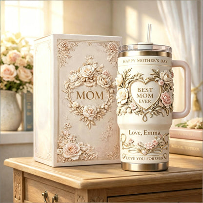 Personalized "Best Mom Ever" Floral Tumbler