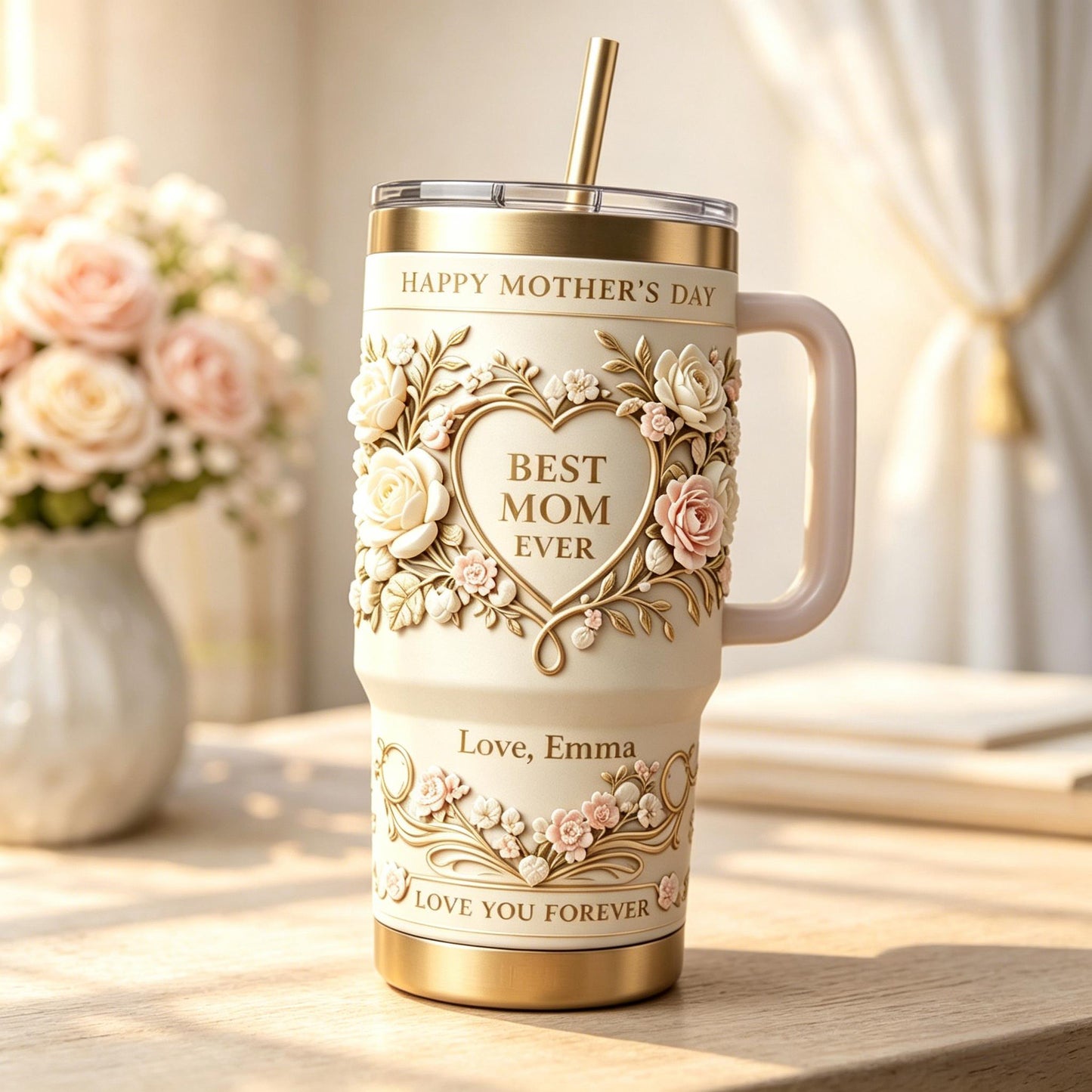 Personalized "Best Mom Ever" Floral Tumbler