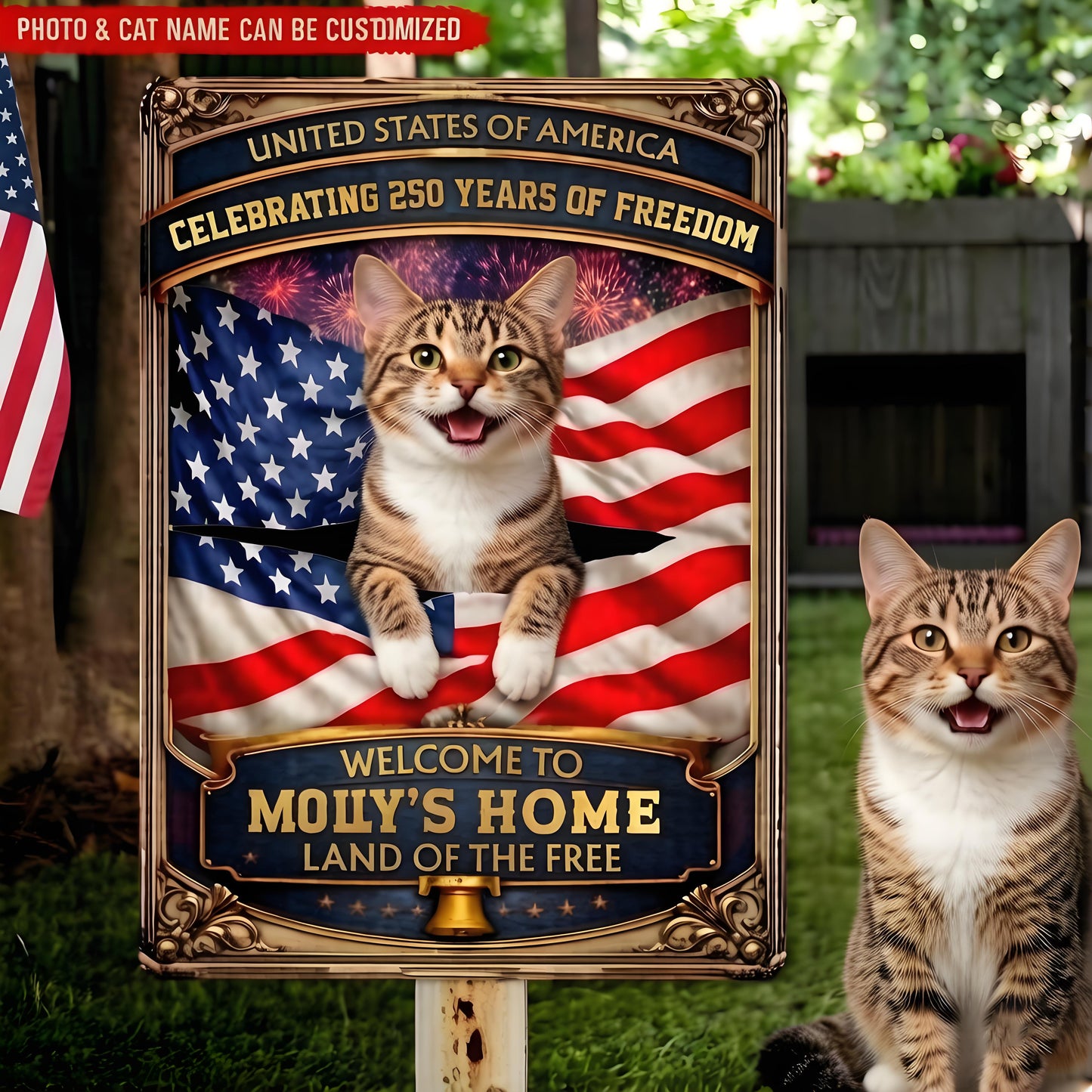 Personalized Patriotic Garden Metal Sign-Welcome to Proud American Pet Home