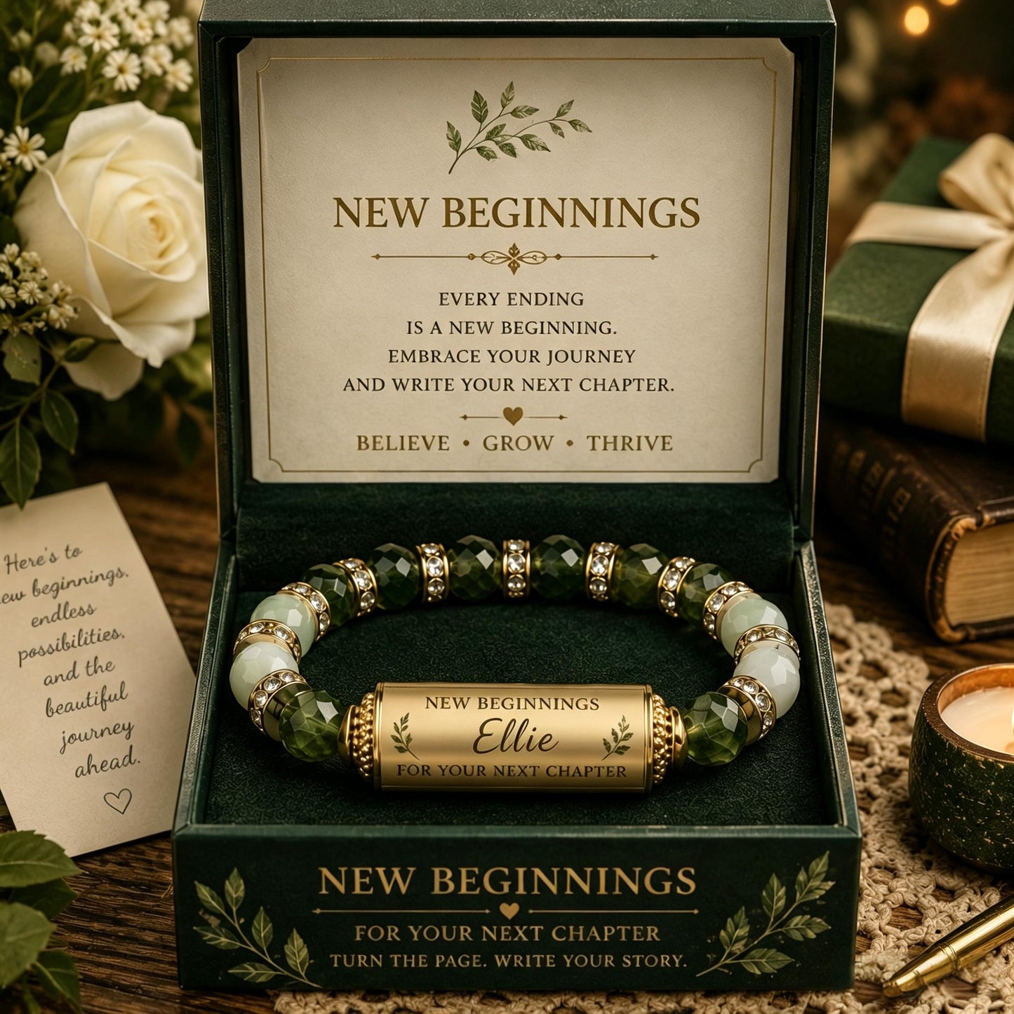 Personalized New Beginnings Encouragement Bracelet Gift Set
