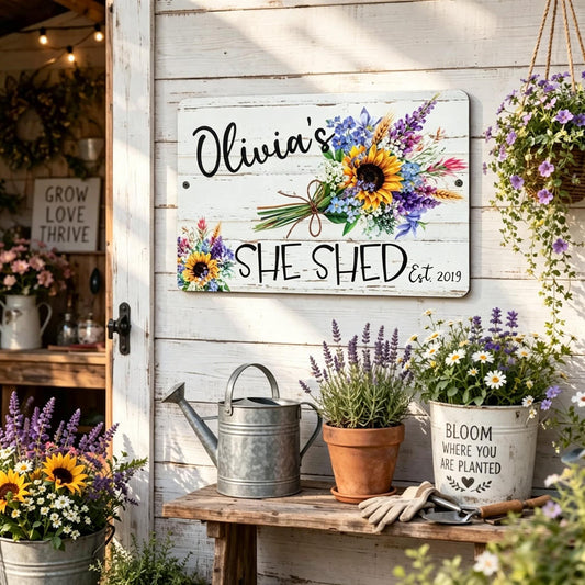 Floral Bouquet Personalized She Shed Sign