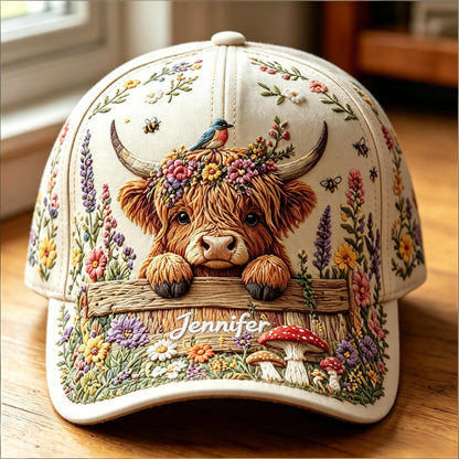 💐🦋Personalzied Floral Highland Cow Cap
