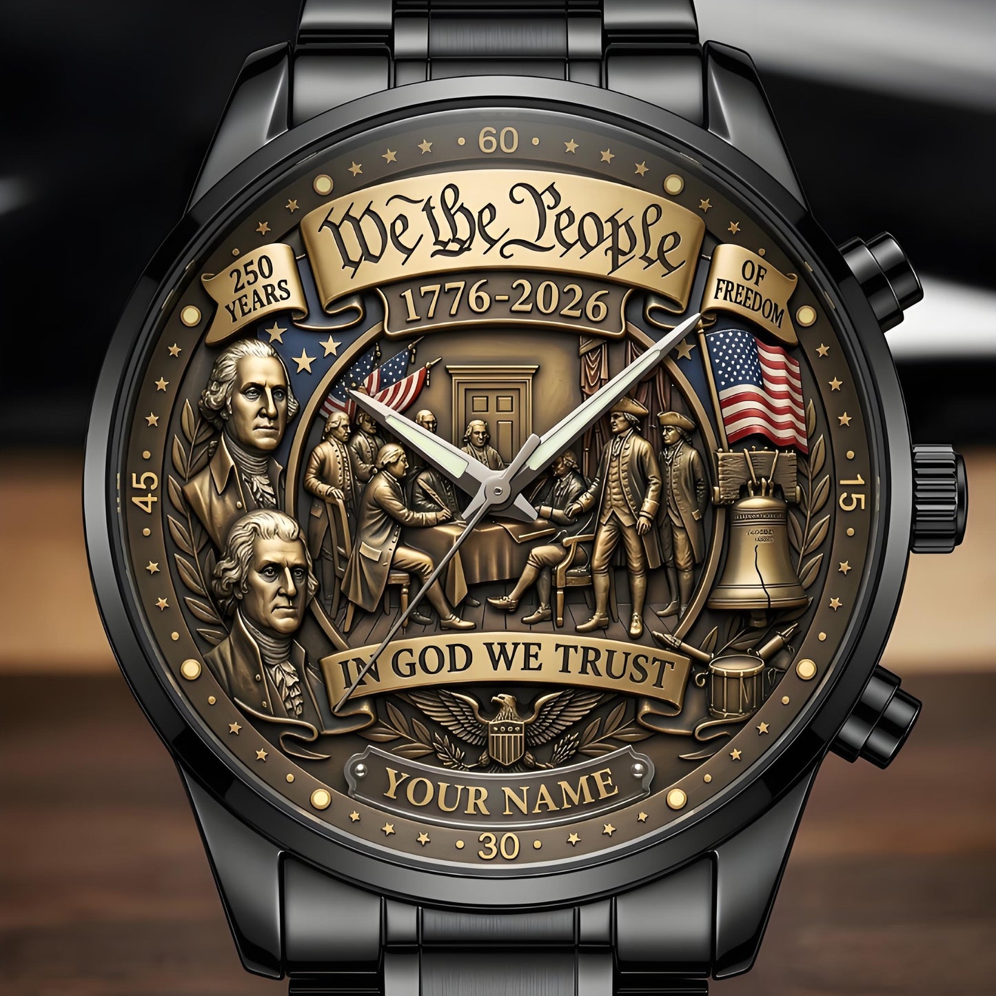 United States 250th Anniversary Personalized Name Watch - A Timeless Tribute to 250 Years of American Freedom
