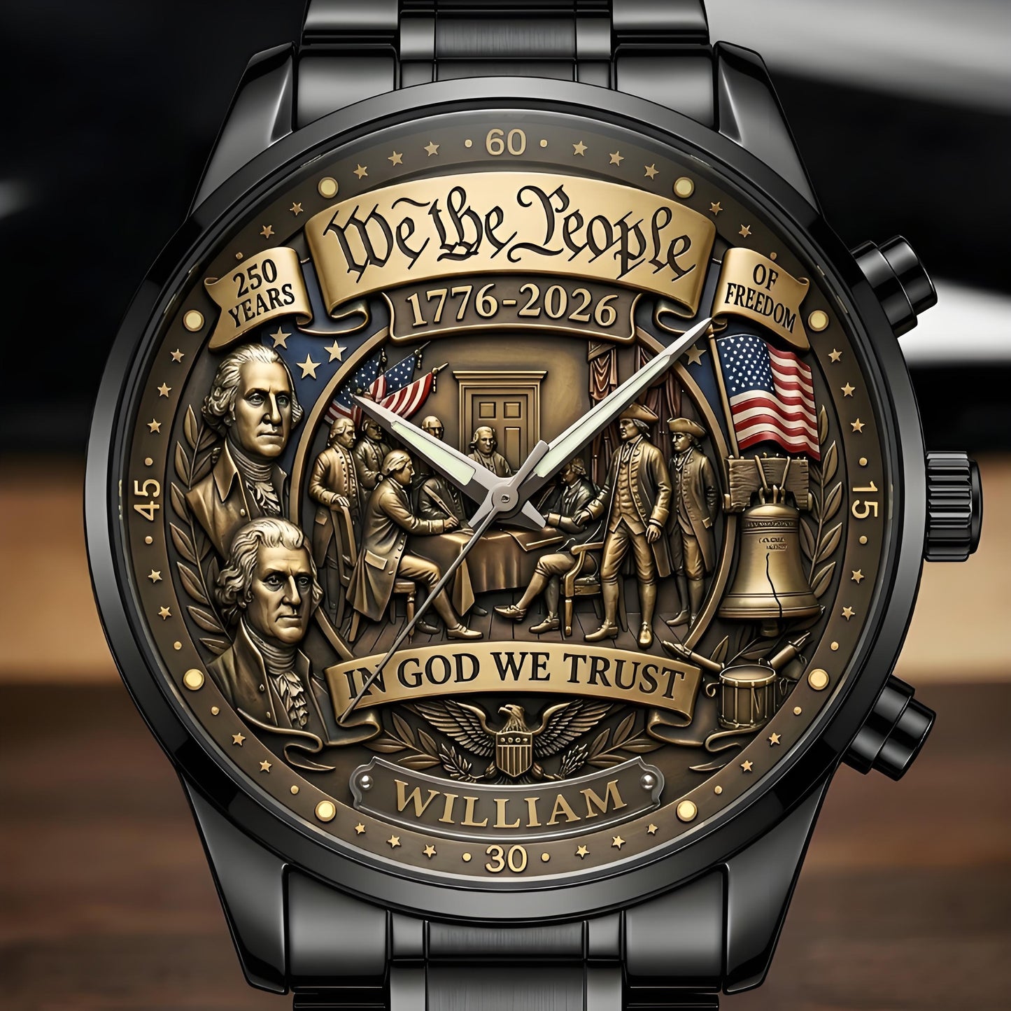 United States 250th Anniversary Personalized Name Watch - A Timeless Tribute to 250 Years of American Freedom