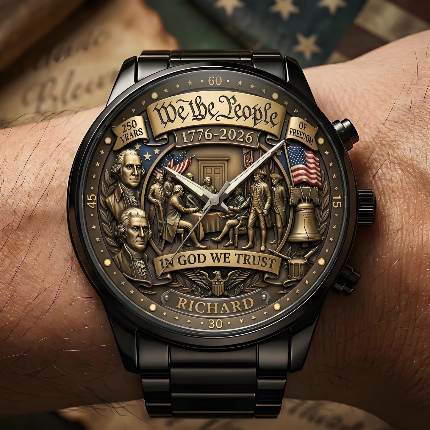 United States 250th Anniversary Personalized Name Watch - A Timeless Tribute to 250 Years of American Freedom