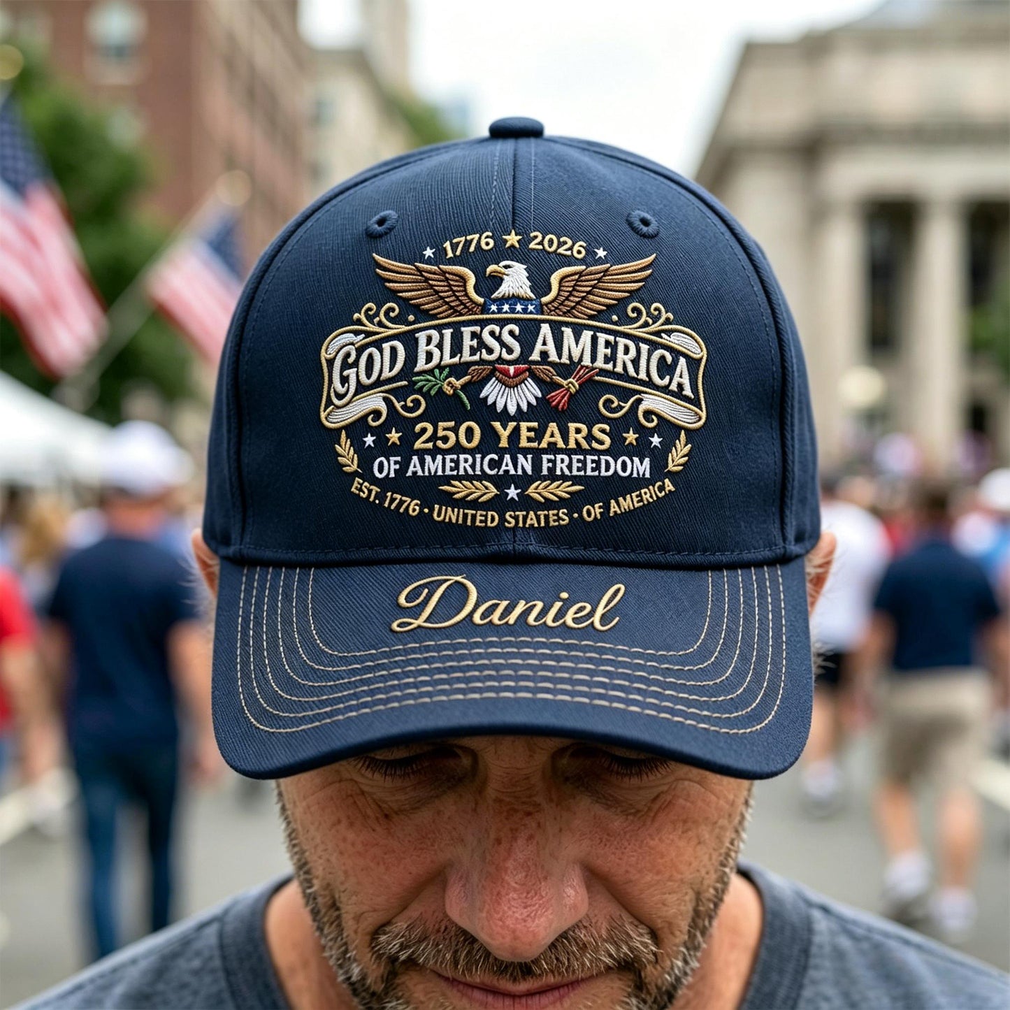 Personalized "God Bless America" 250th Anniversary Patriotic Cap