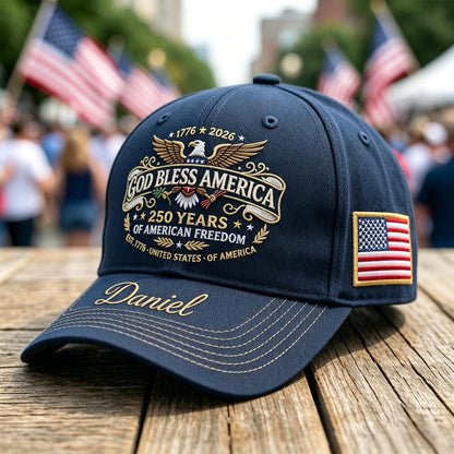 Personalized "God Bless America" 250th Anniversary Patriotic Cap