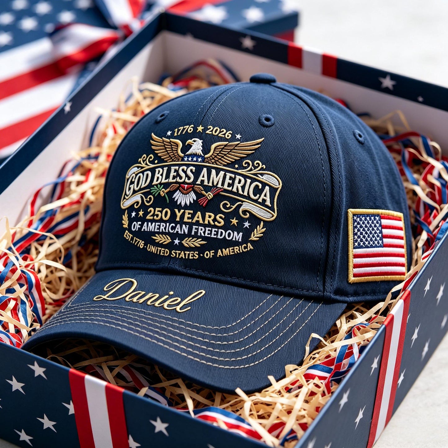 Personalized "God Bless America" 250th Anniversary Patriotic Cap