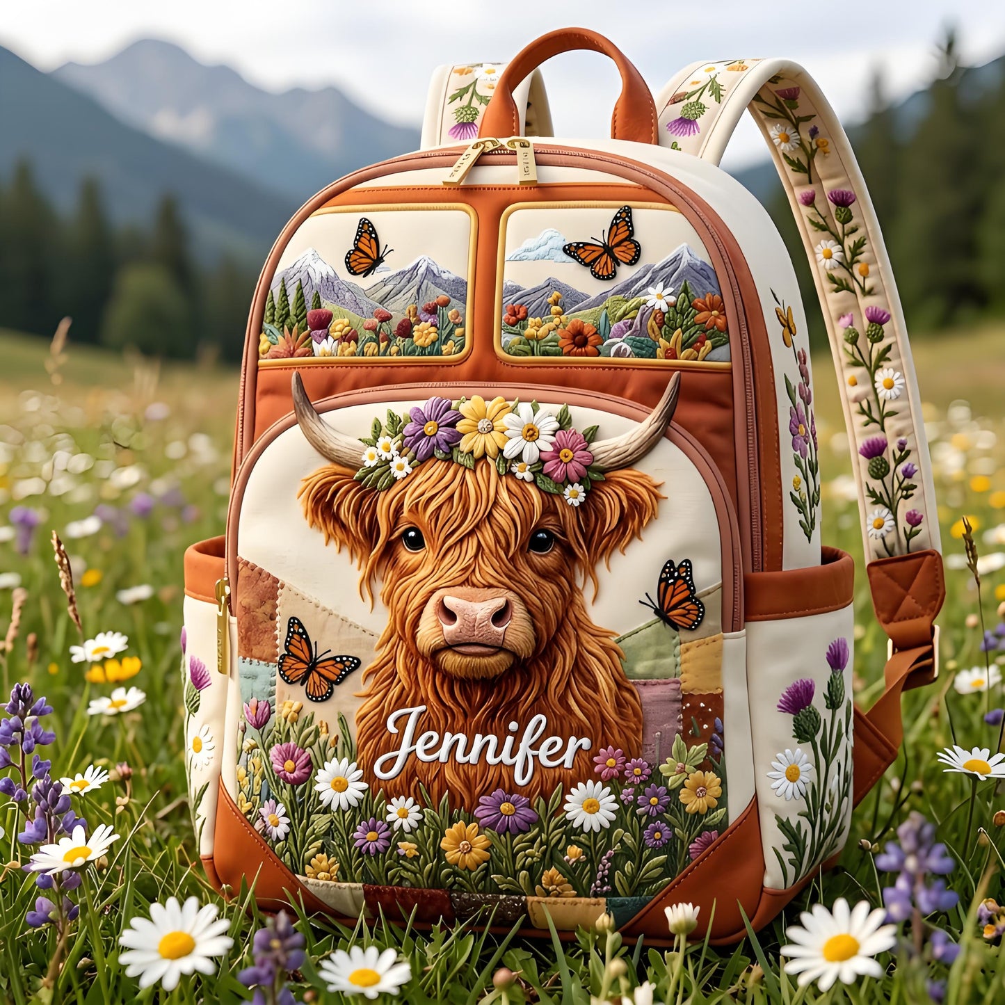 🔥 Limited-time 50% off Graduation Season Sale 🎁 🎒 Personalized Highland Cow & Wildflower Backpack