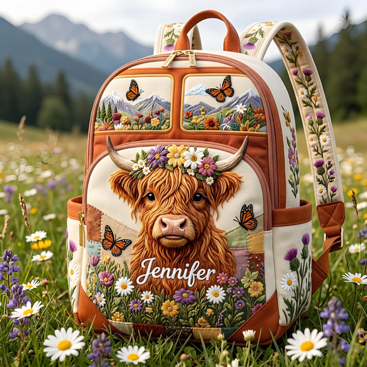 🔥 Limited-time 50% off Graduation Season Sale 🎁 🎒 Personalized Highland Cow & Wildflower Backpack