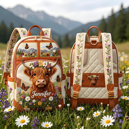 🔥 Limited-time 50% off Graduation Season Sale 🎁 🎒 Personalized Highland Cow & Wildflower Backpack