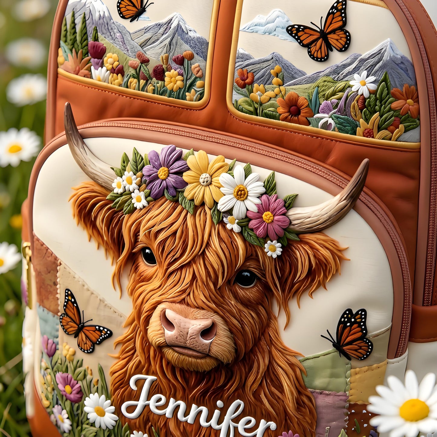 🔥 Limited-time 50% off Graduation Season Sale 🎁 🎒 Personalized Highland Cow & Wildflower Backpack