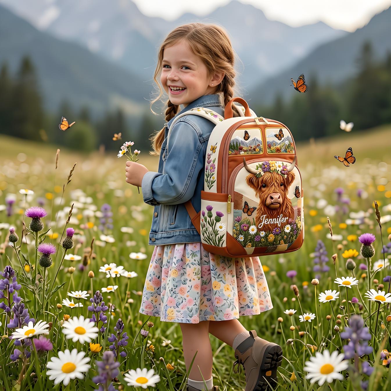 🔥 Limited-time 50% off Graduation Season Sale 🎁 🎒 Personalized Highland Cow & Wildflower Backpack