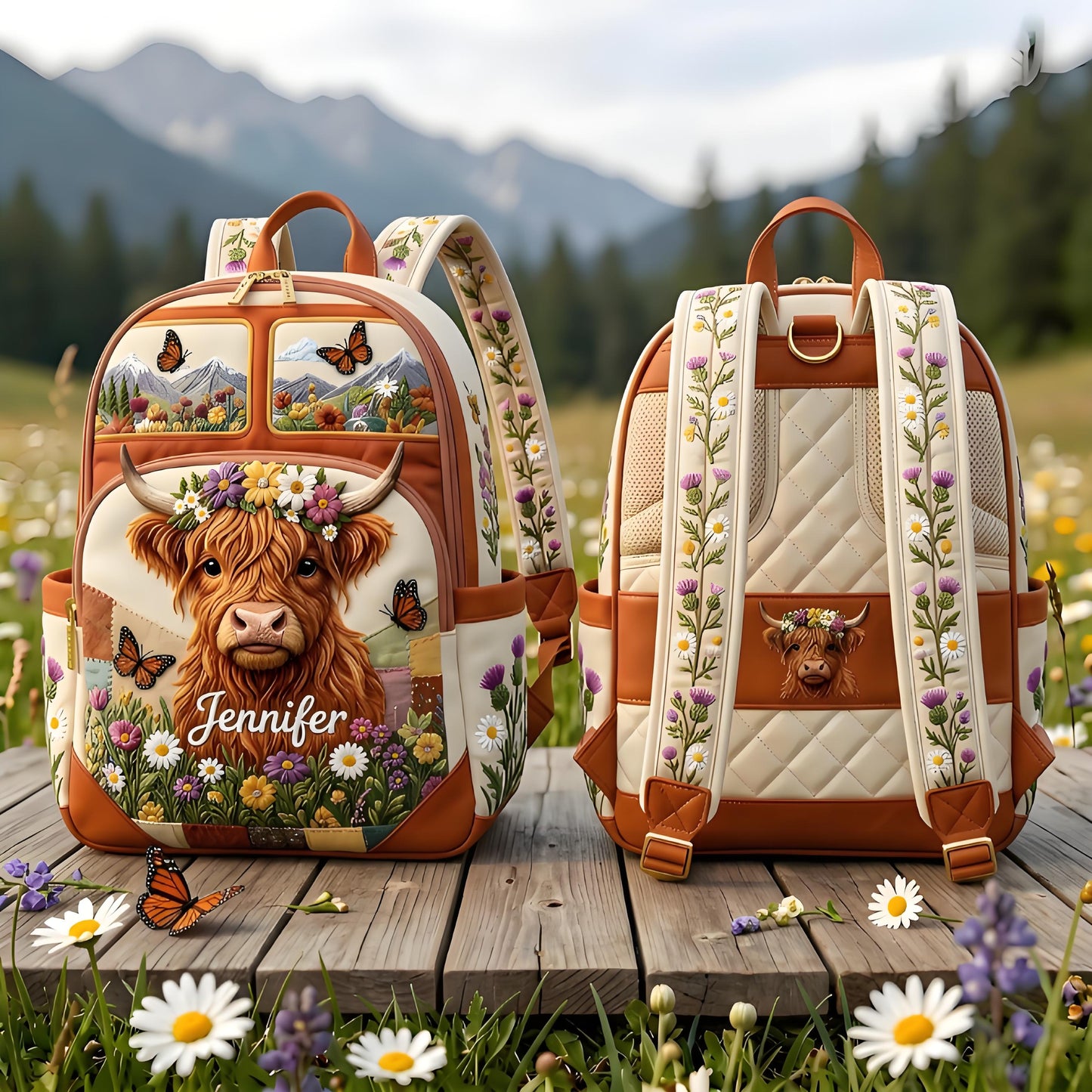 🔥 Limited-time 50% off Graduation Season Sale 🎁 🎒 Personalized Highland Cow & Wildflower Backpack