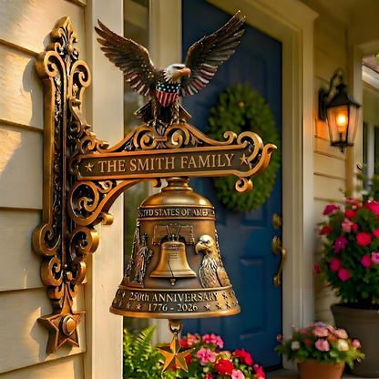 🦅 Custom Patriotic Family Name Bell Plaque – Personalized American Eagle Wall Decor