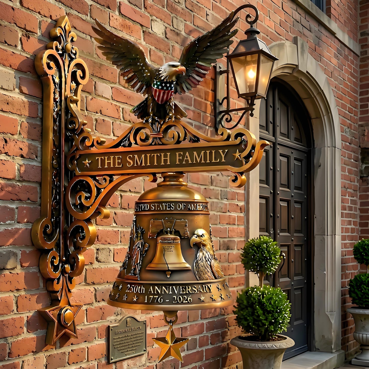🦅 Custom Patriotic Family Name Bell Plaque – Personalized American Eagle Wall Decor